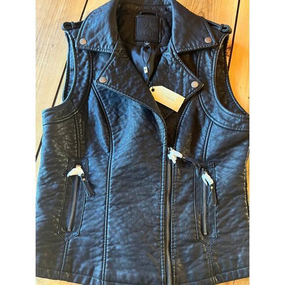 NWT! Sophie Max Women's Black Faux Leather Biker Punk Rock Vest Size Large - Picture 4 of 9